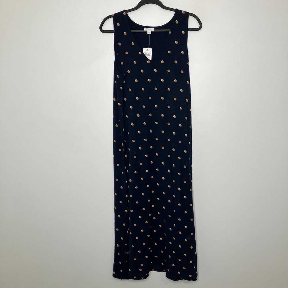 NWT J. JILL Flounced-Hem Midi Dress Navy Blue Dot Medium